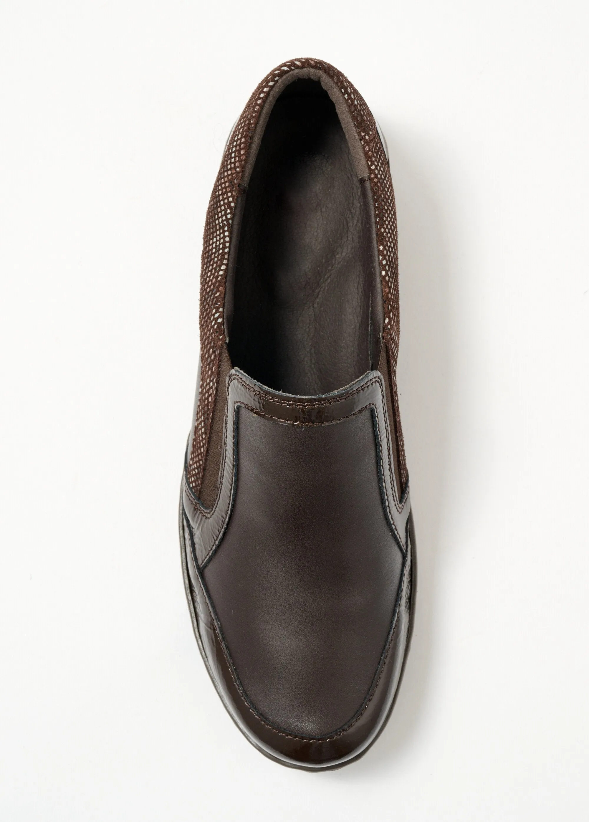 Elasticated wedge loafers large width leather