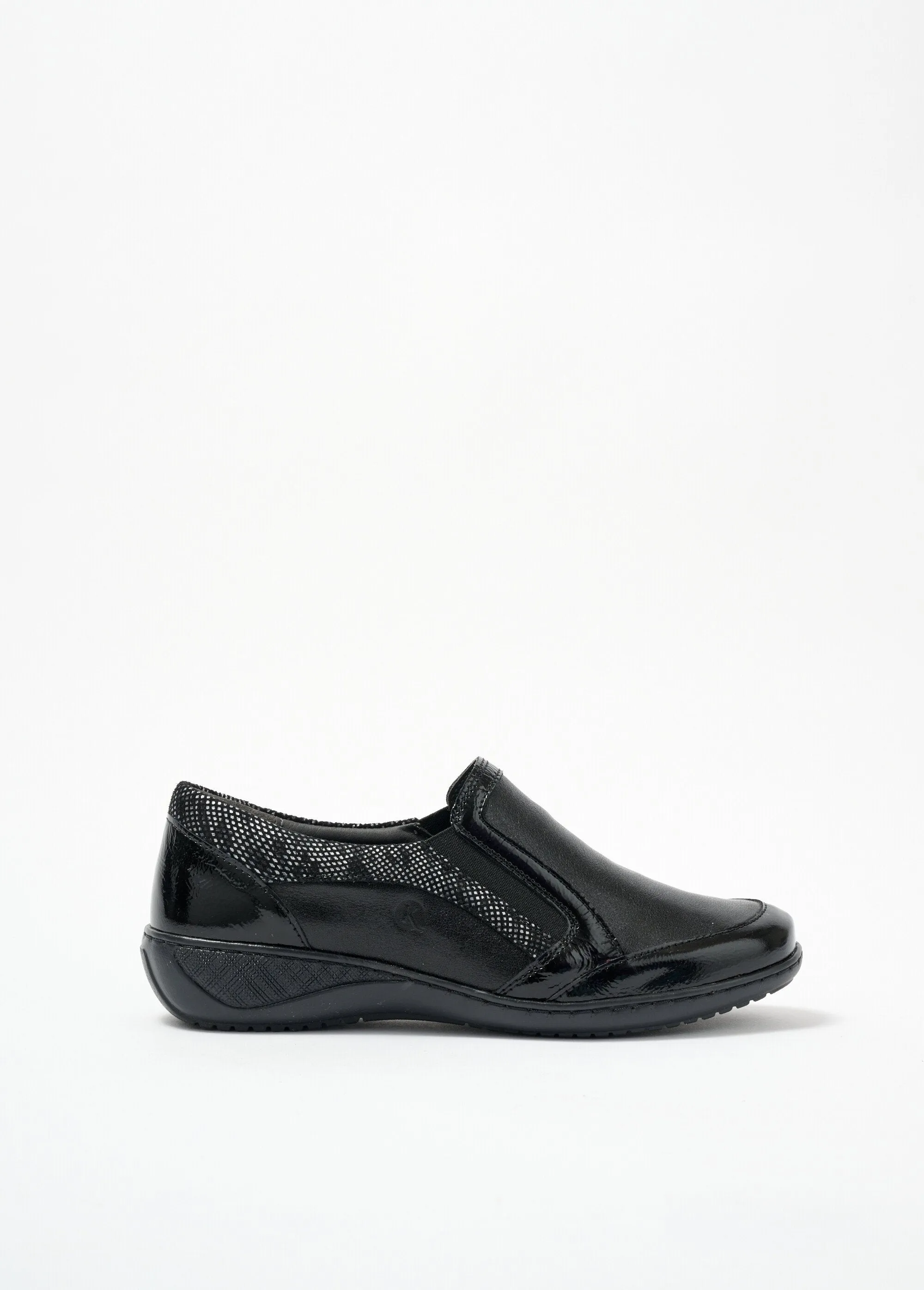 Elasticated wedge loafers large width leather