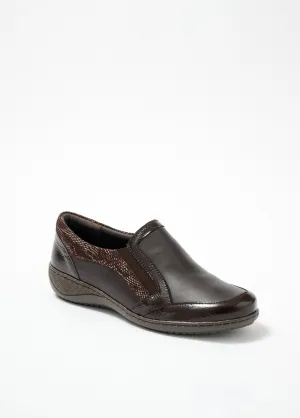 Elasticated wedge loafers large width leather