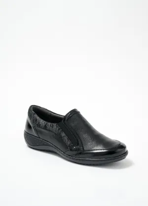 Elasticated wedge loafers large width leather