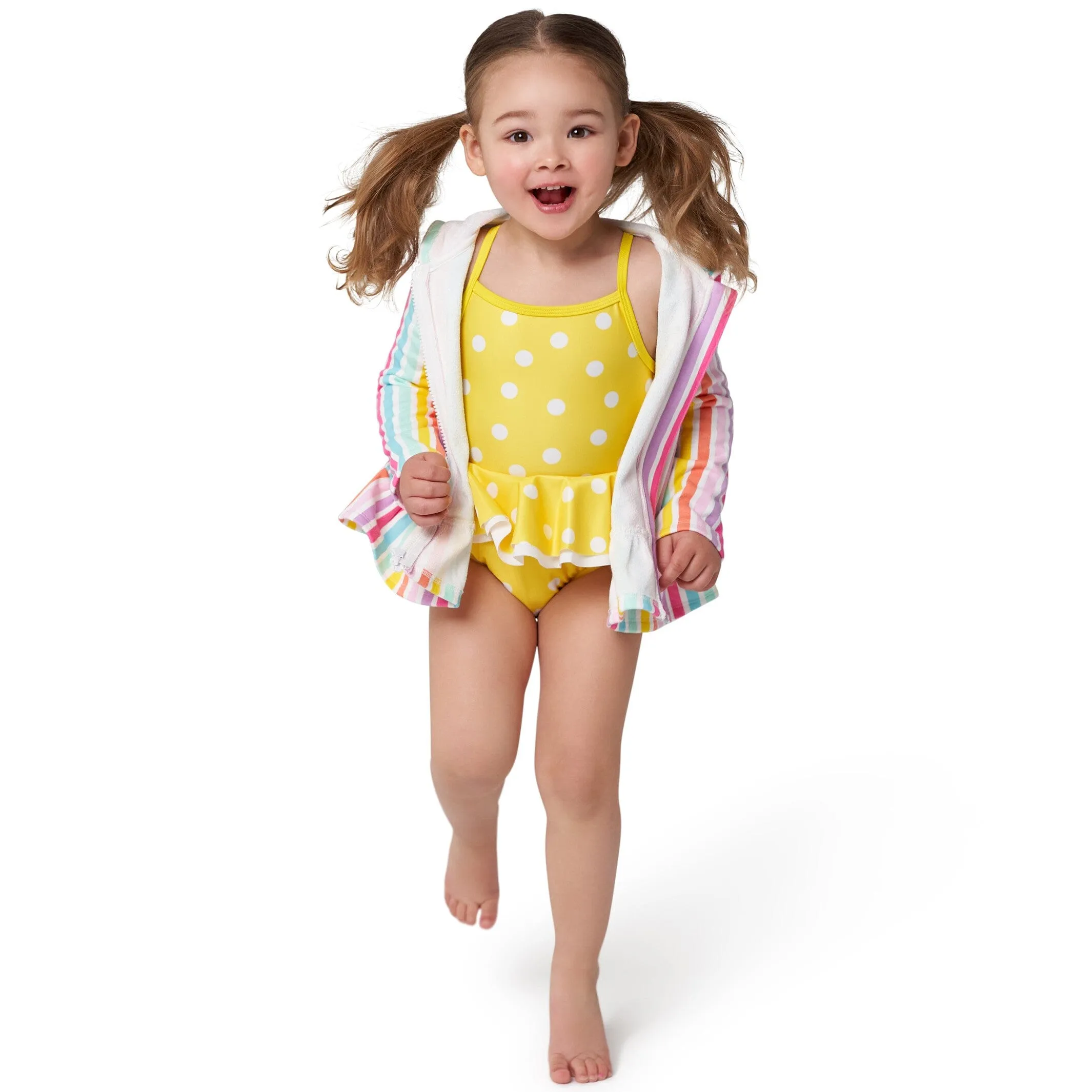 Embroidered Baby & Toddler Girls Rainbow Hooded Zip Front Terry Swim Coverup