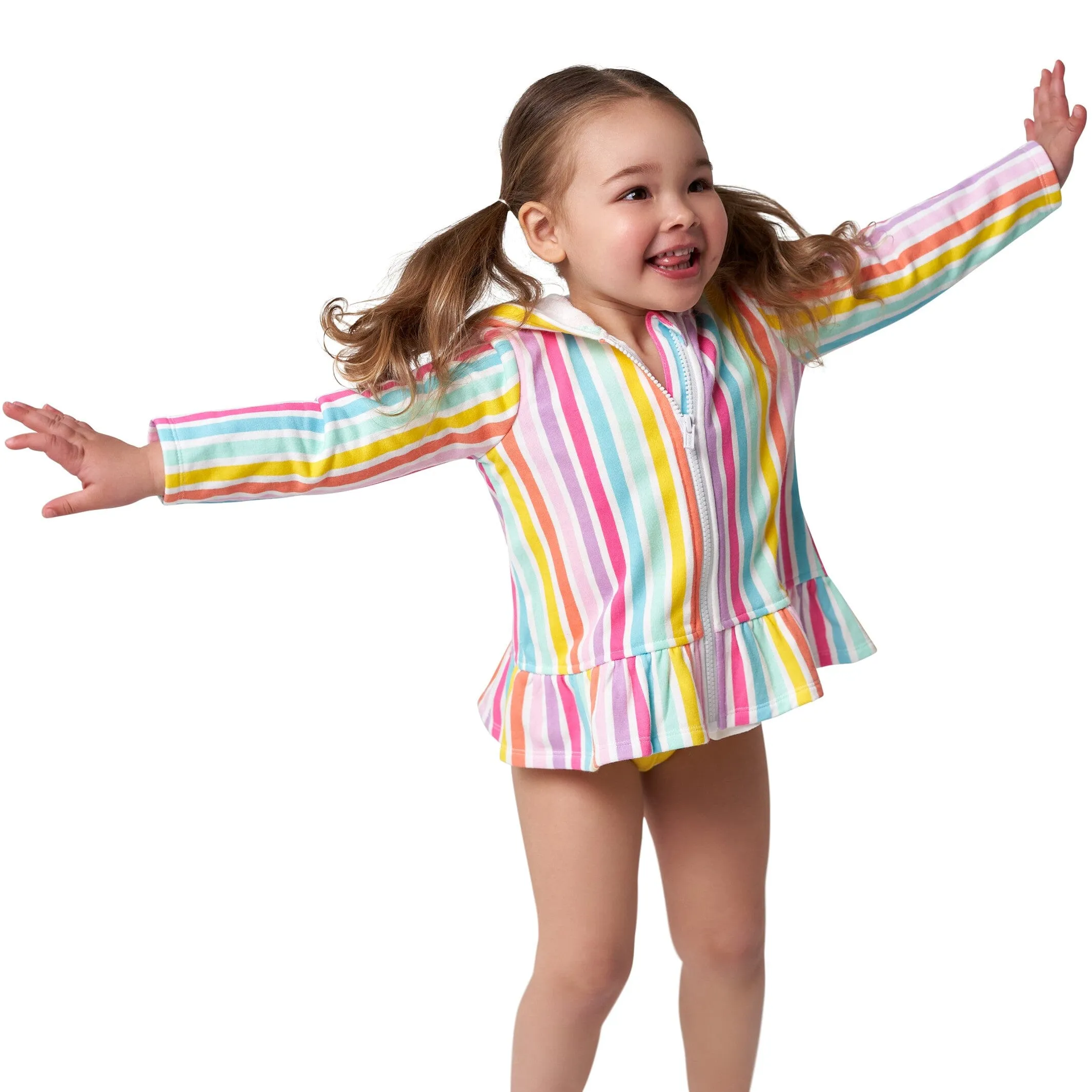 Embroidered Baby & Toddler Girls Rainbow Hooded Zip Front Terry Swim Coverup