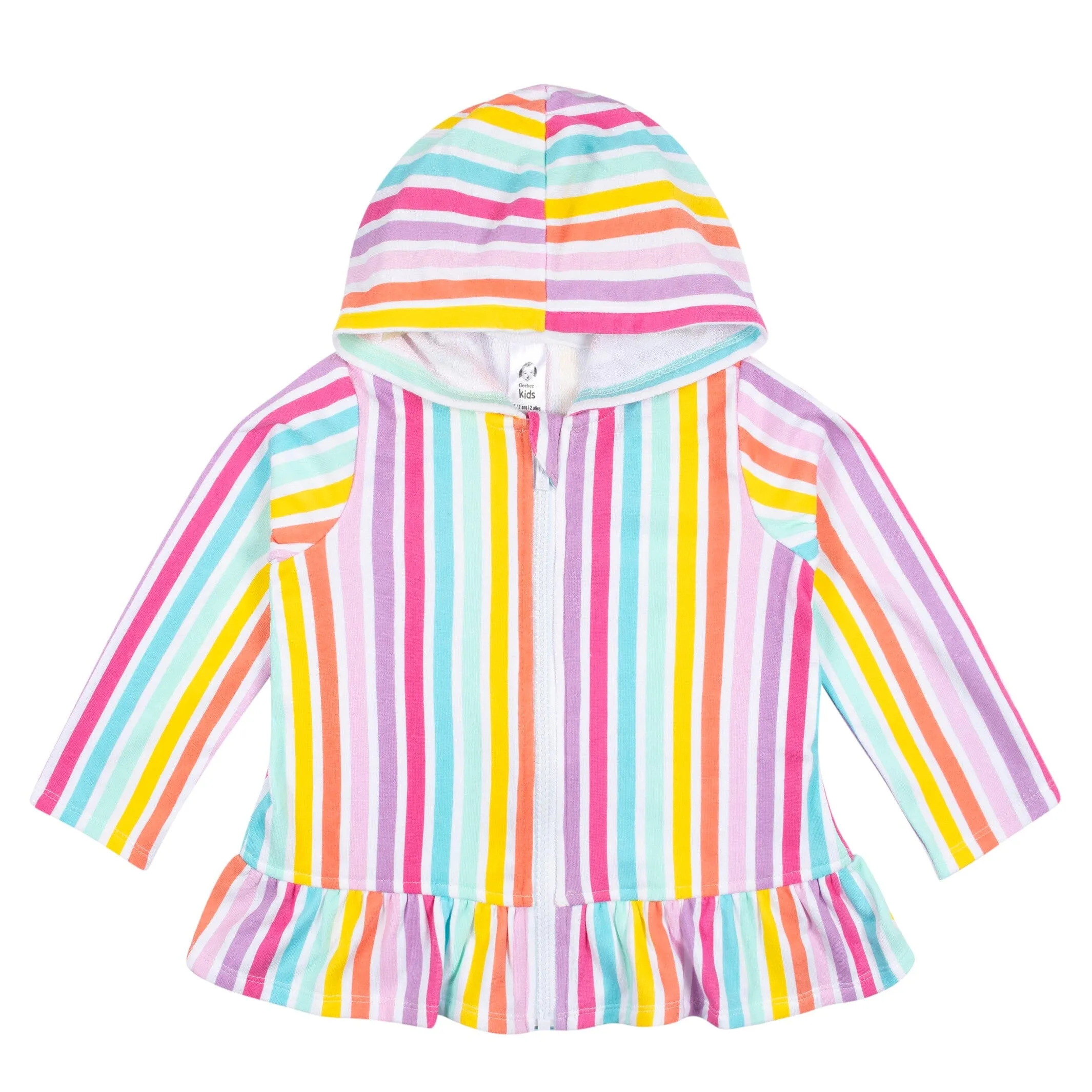 Embroidered Baby & Toddler Girls Rainbow Hooded Zip Front Terry Swim Coverup