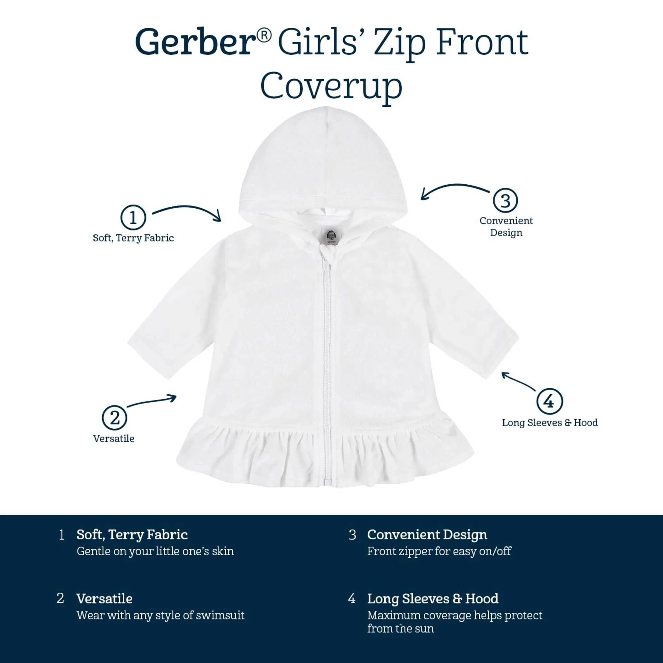 Embroidered Baby & Toddler Girls Rainbow Hooded Zip Front Terry Swim Coverup