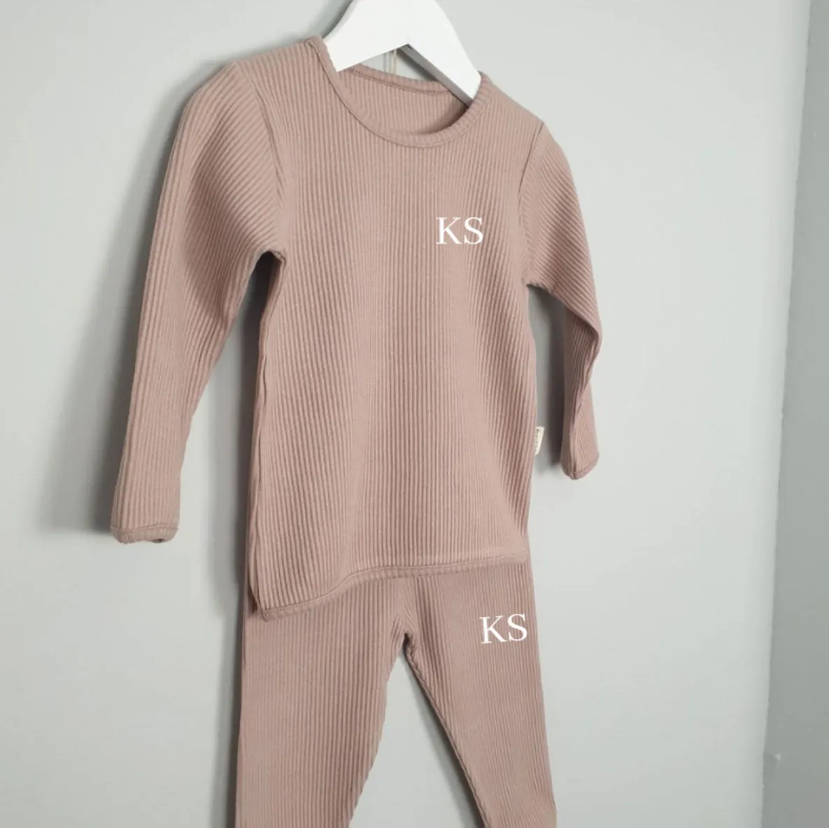 Embroidered Ribbed Mocha Lounge Set