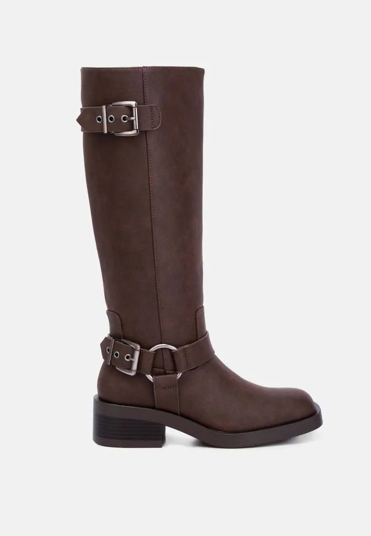 Faux Leather Pin Buckle High Boots By Ruw