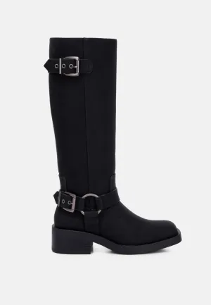 Faux Leather Pin Buckle High Boots By Ruw