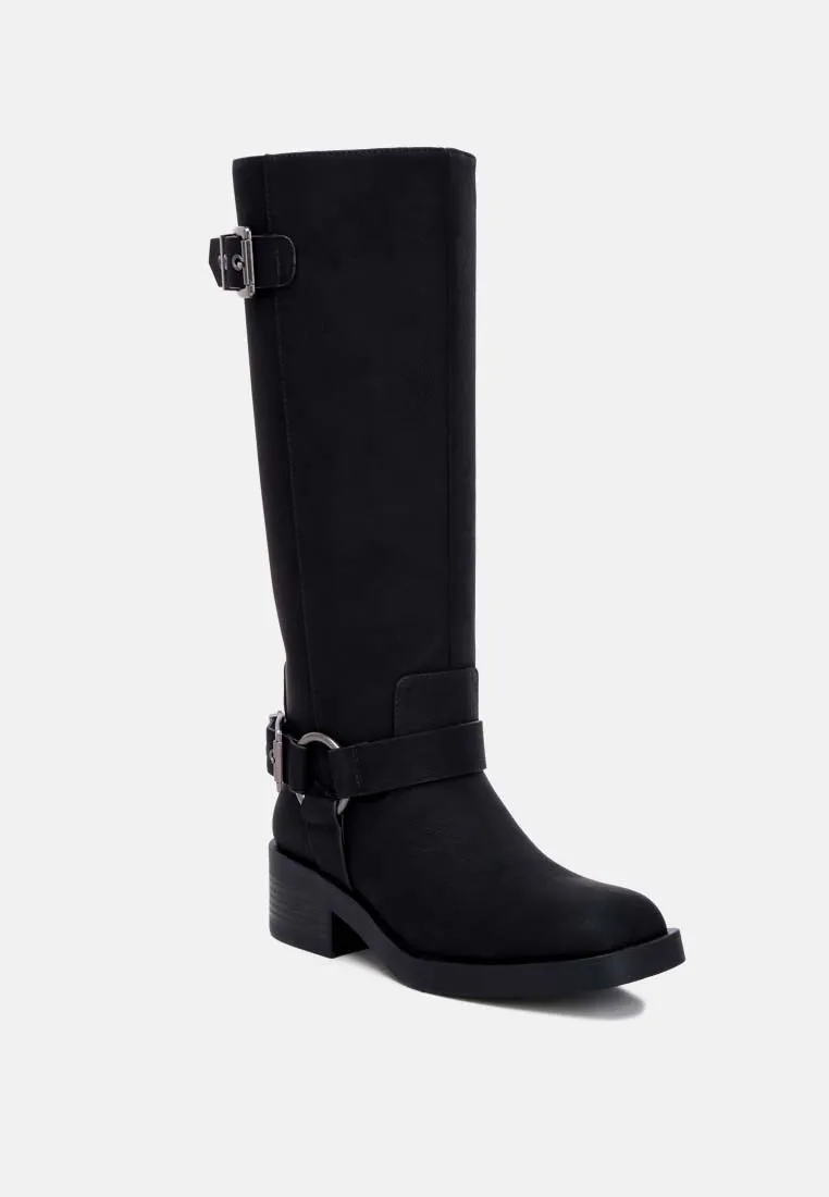 Faux Leather Pin Buckle High Boots By Ruw
