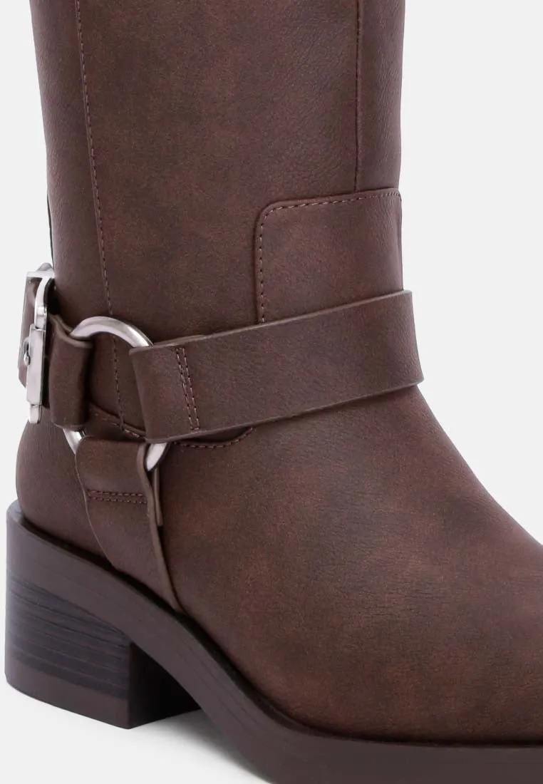 Faux Leather Pin Buckle High Boots By Ruw