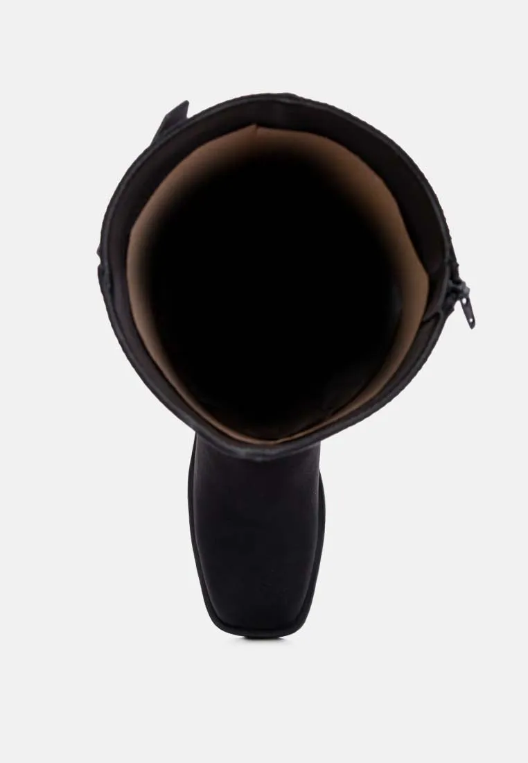 Faux Leather Pin Buckle High Boots By Ruw