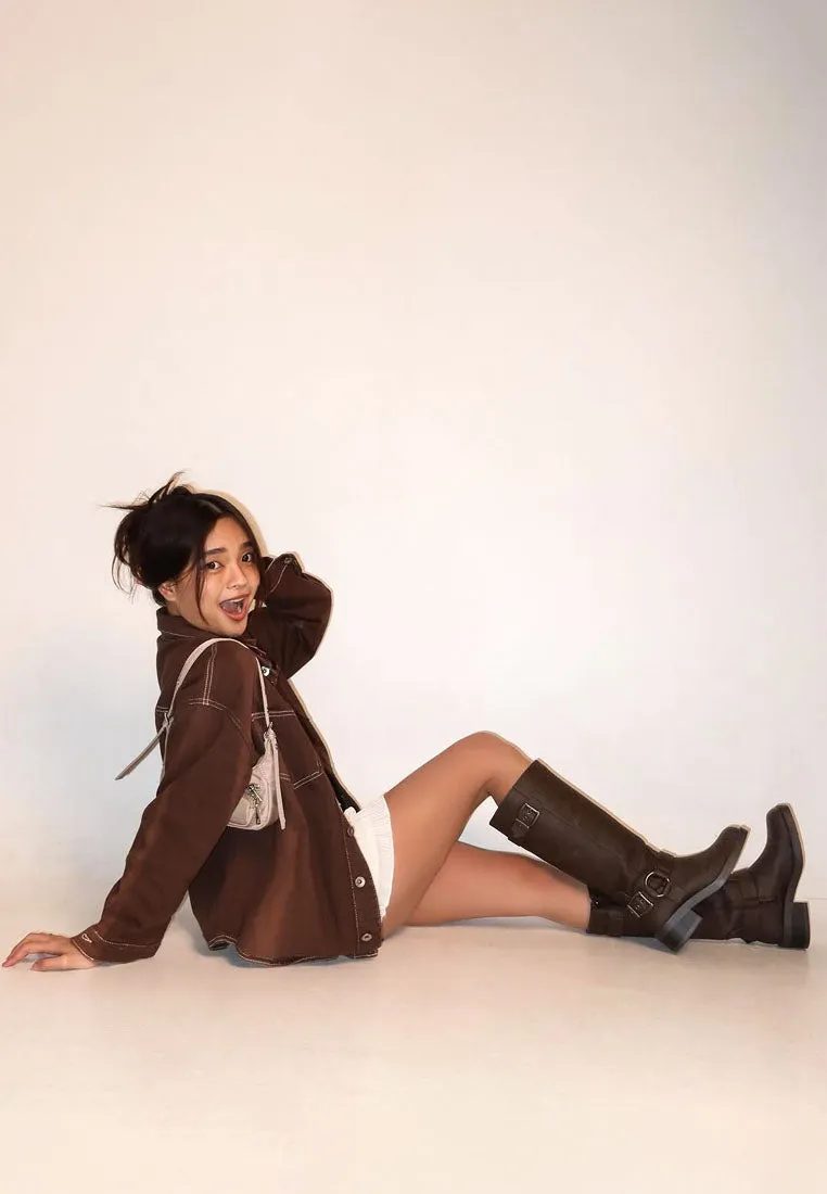 Faux Leather Pin Buckle High Boots By Ruw