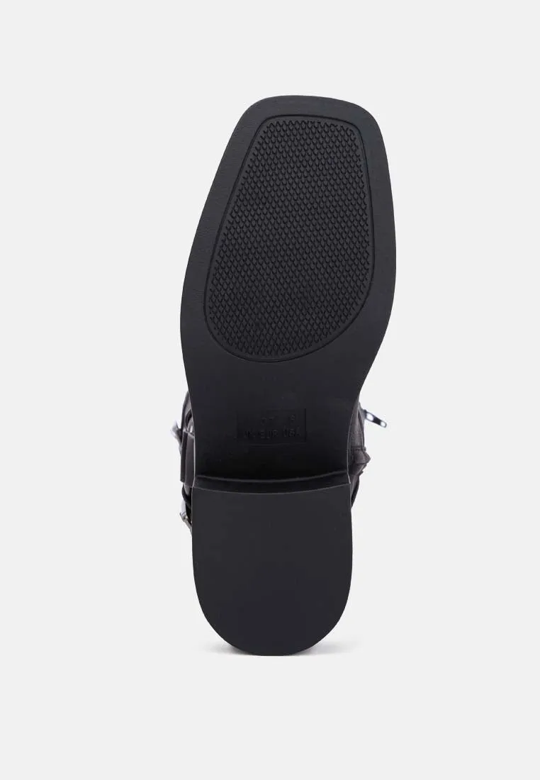 Faux Leather Pin Buckle High Boots By Ruw