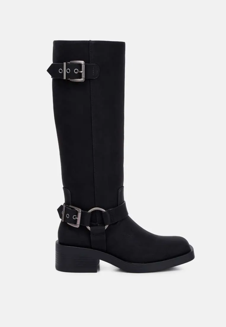 Faux Leather Pin Buckle High Boots By Ruw