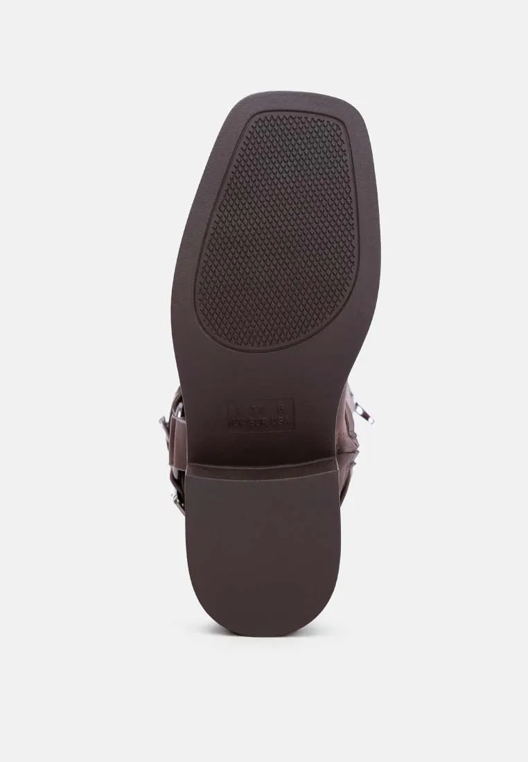 Faux Leather Pin Buckle High Boots By Ruw