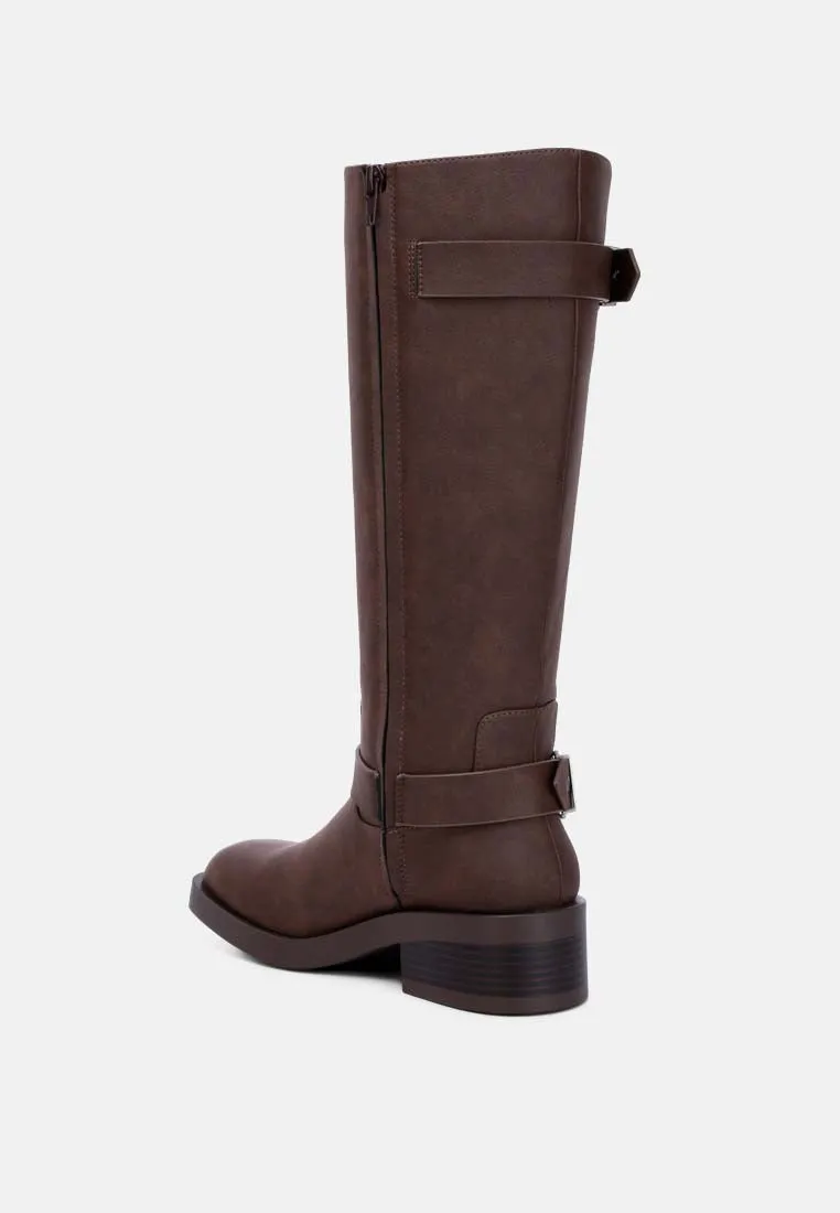 Faux Leather Pin Buckle High Boots By Ruw
