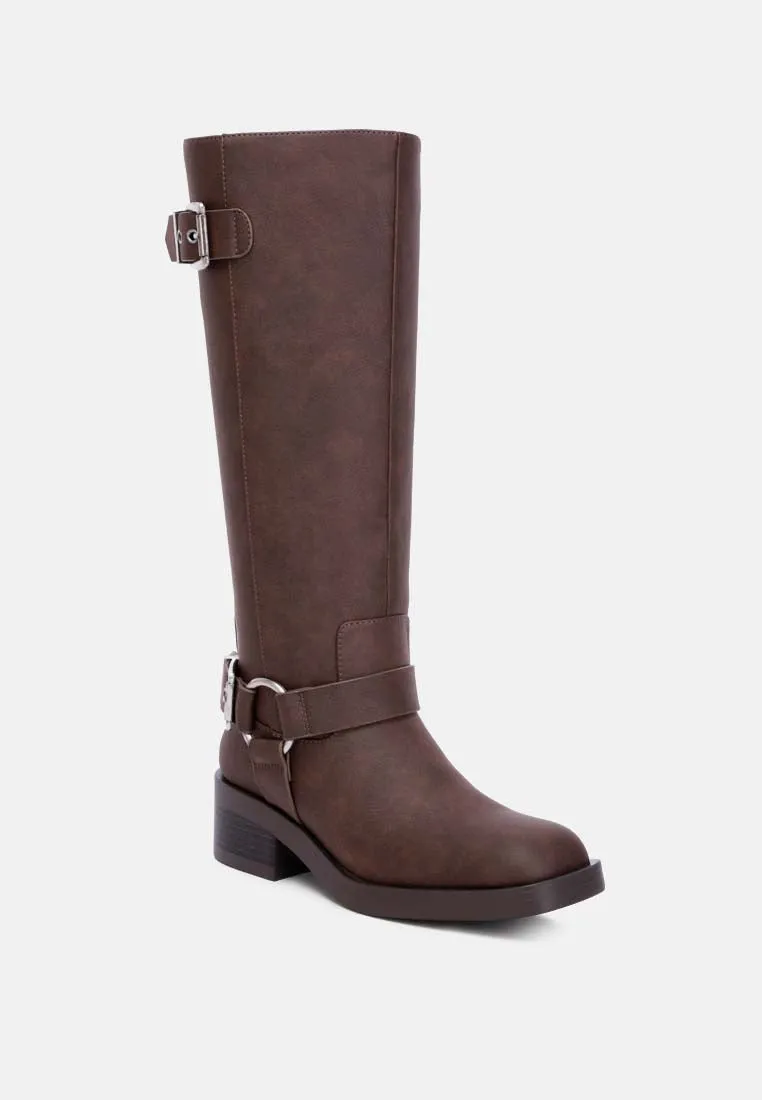 Faux Leather Pin Buckle High Boots By Ruw