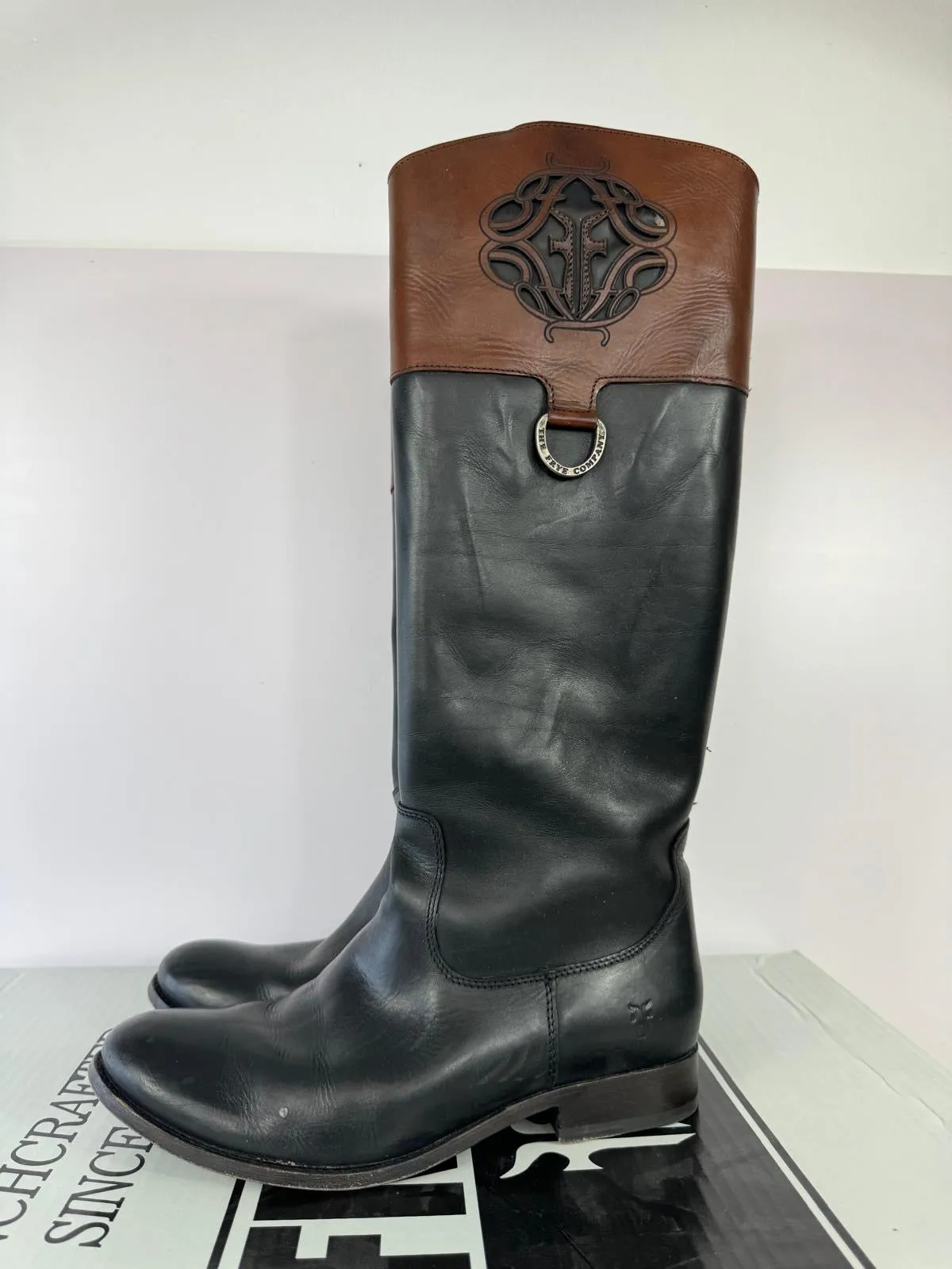 FRYE TALL MELISSA MONOGRAM RIDING BOOTS