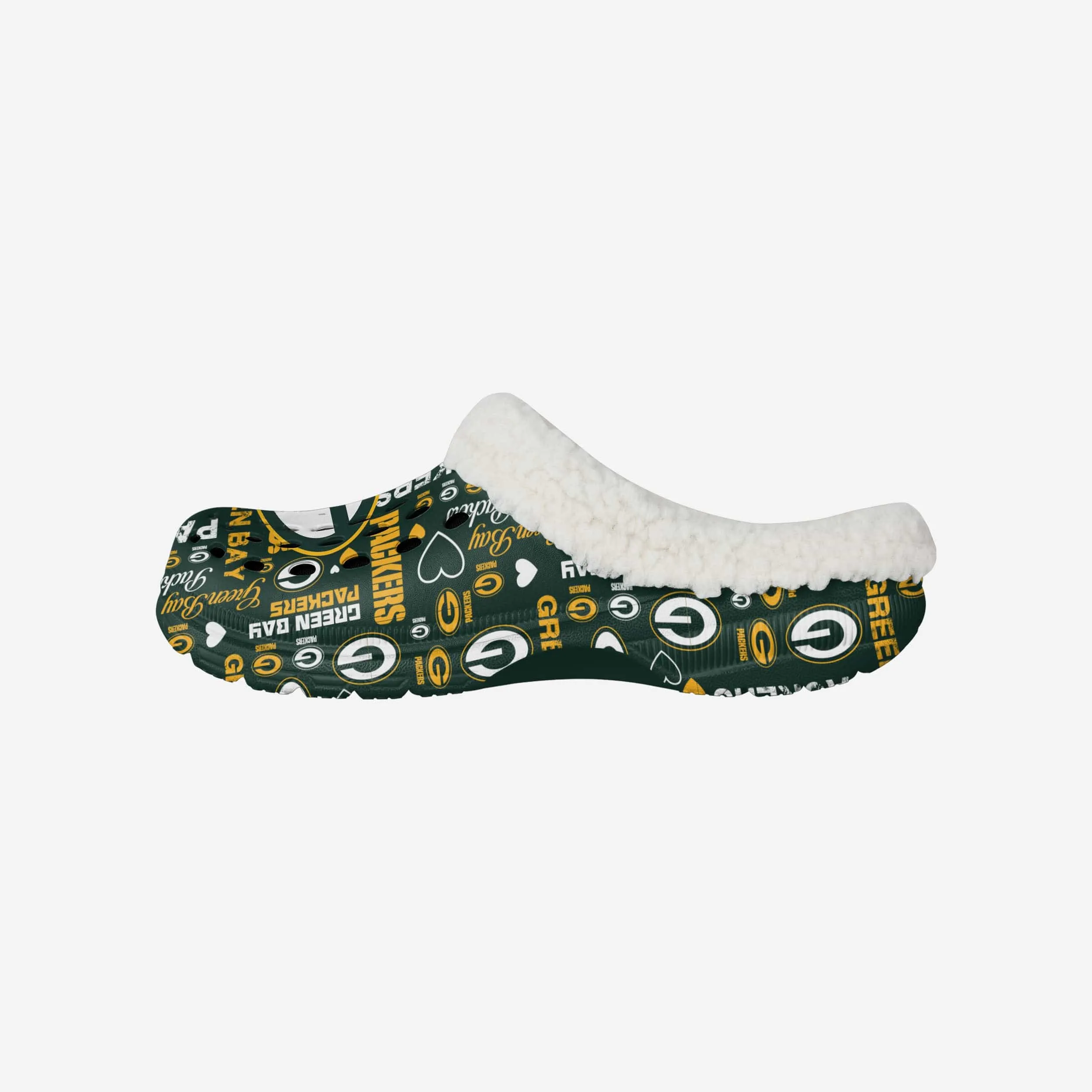 Green Bay Packers Womens Sherpa Lined Logo Love Clog