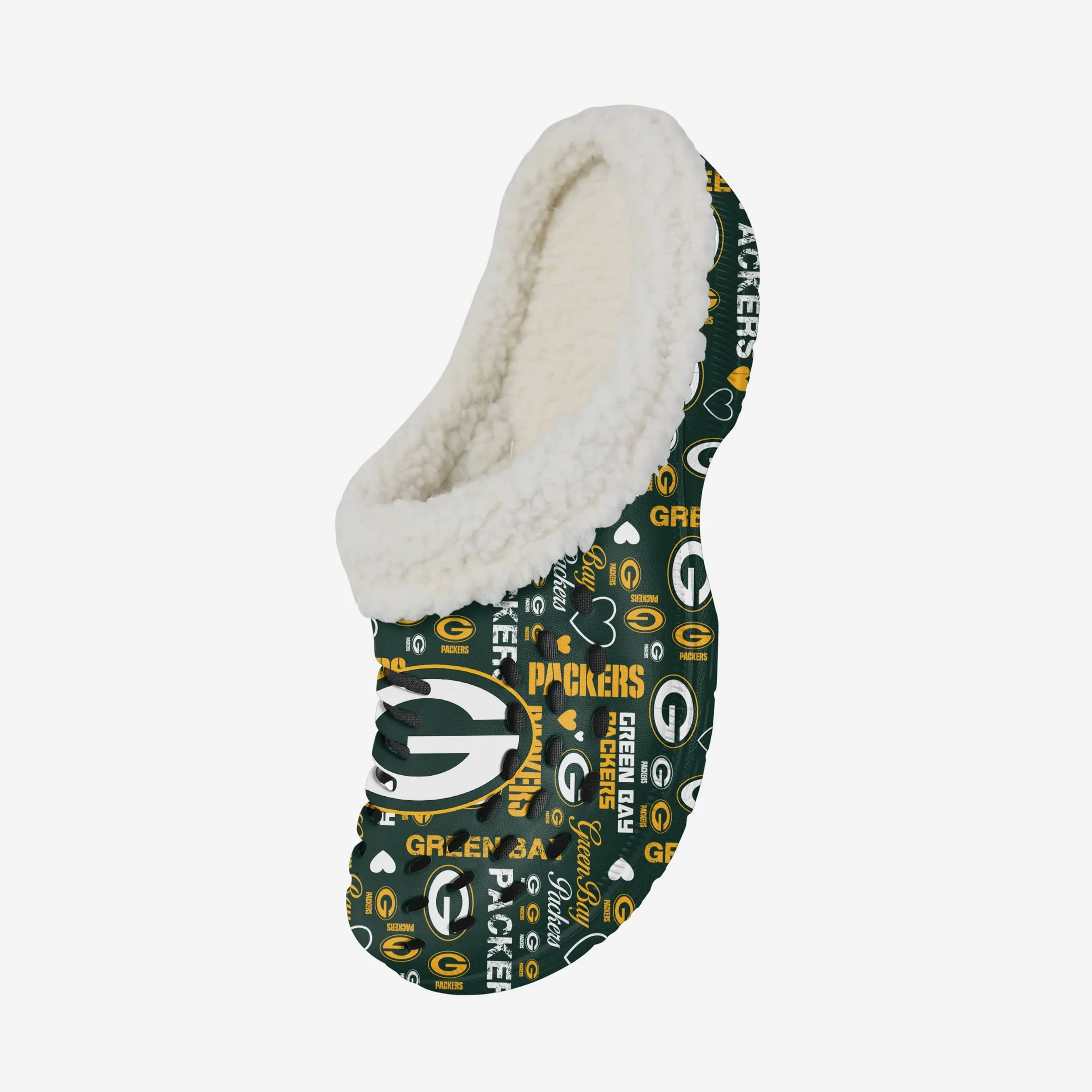Green Bay Packers Womens Sherpa Lined Logo Love Clog