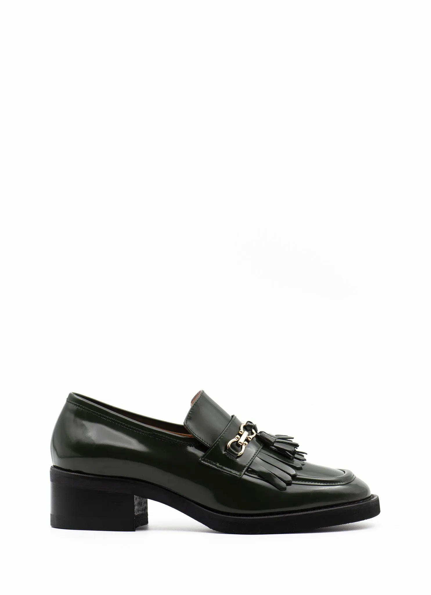 Heeled tassel loafers in green