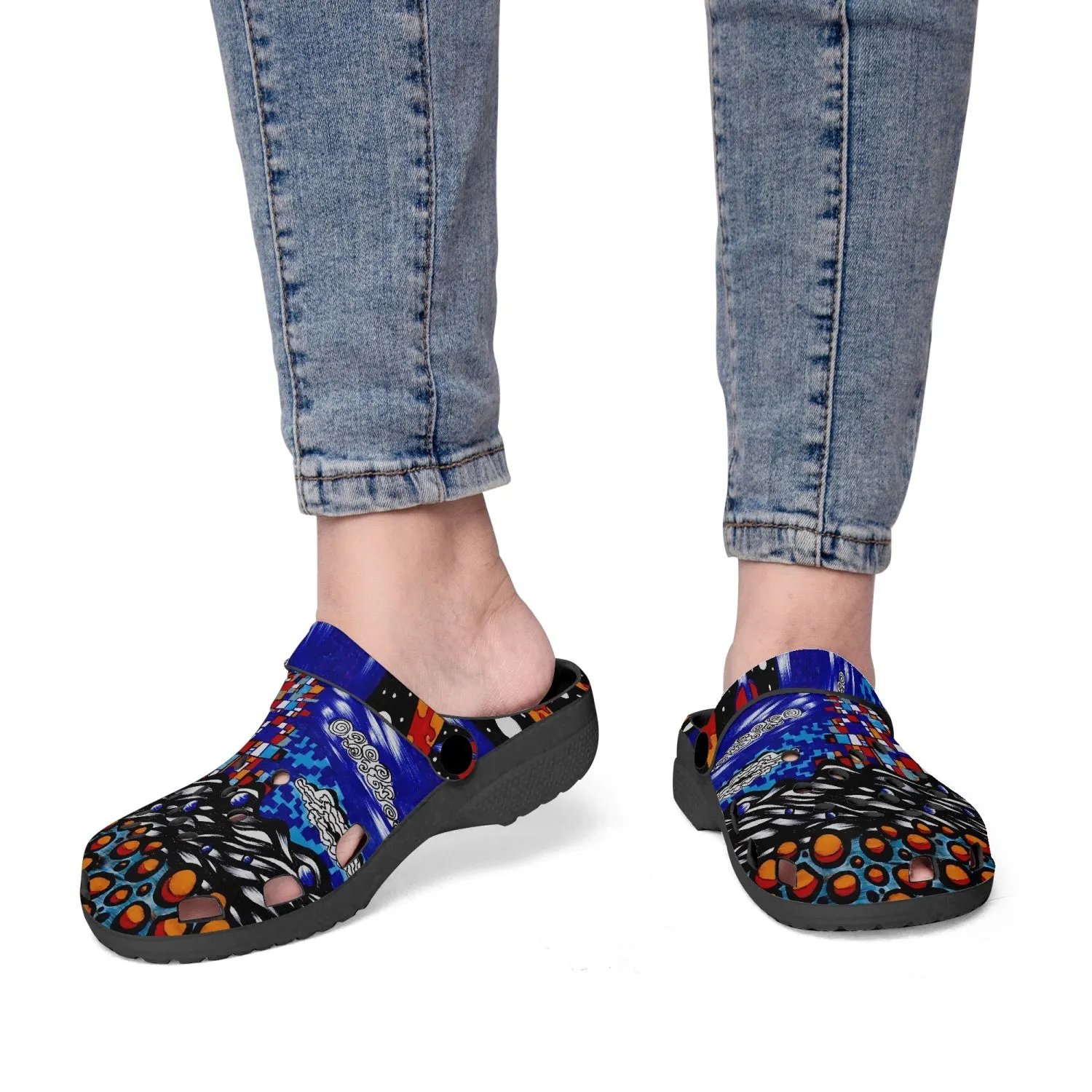 Jess Lewis Pen Art Printed Abstract Southsea Beach Rok-Clogs