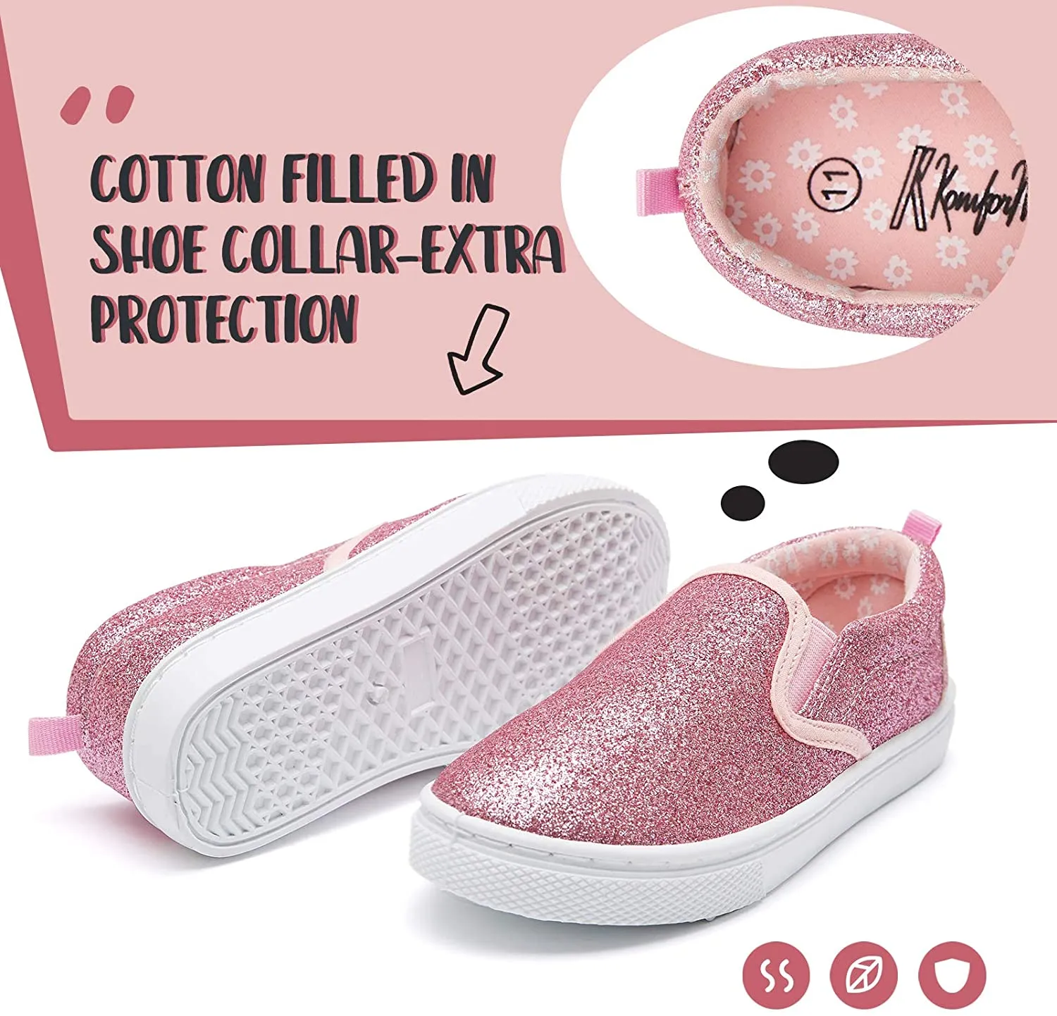 K KomForme Toddler Girls & Boys Slip On Canvas Sneakers Loafers Moccasins Kids Tennis Shoes
