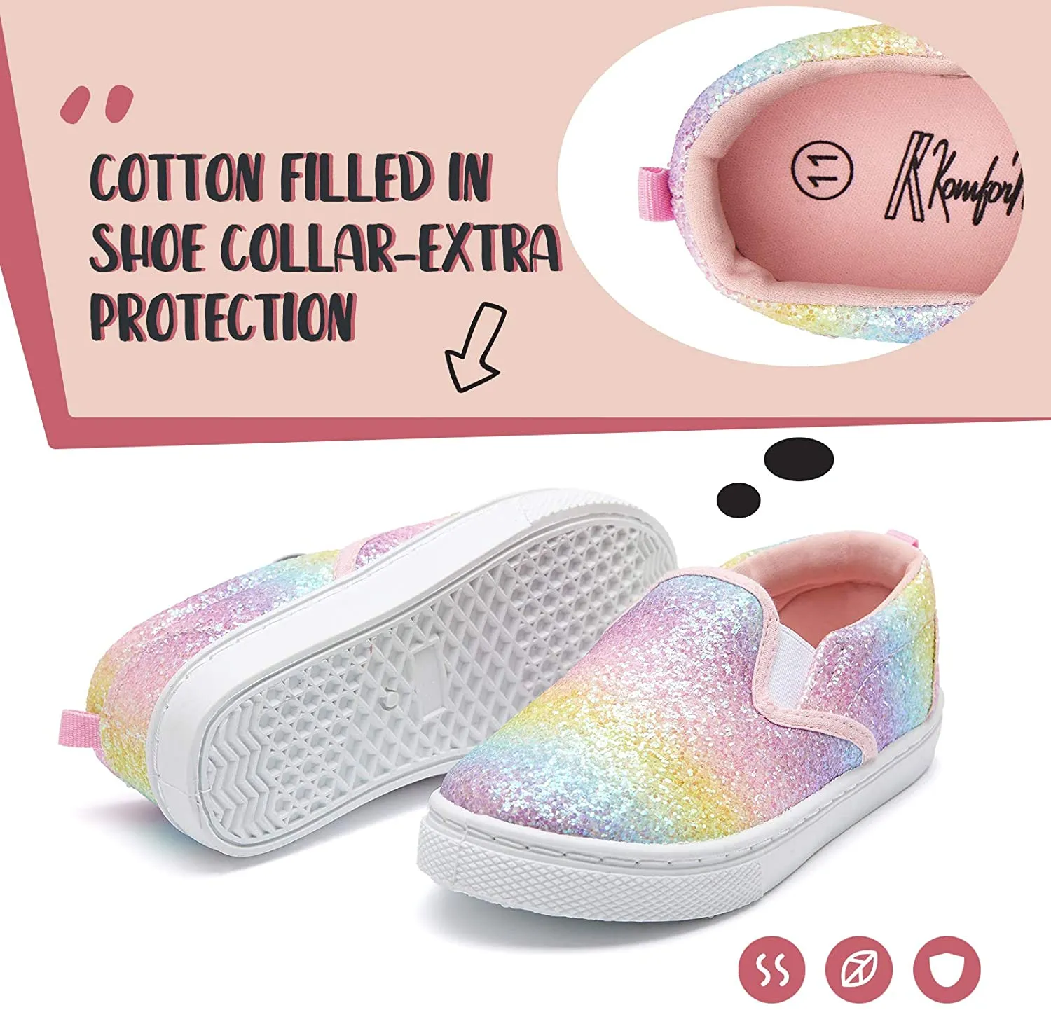 K KomForme Toddler Girls & Boys Slip On Canvas Sneakers Loafers Moccasins Kids Tennis Shoes