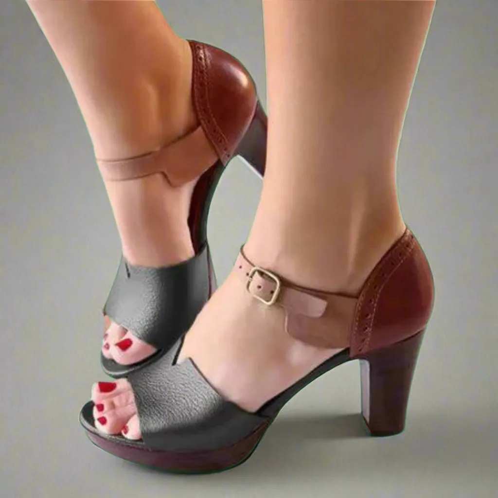 Katharina | Premium High-heeled Sandals in Korean Style with Color Block and Buckle