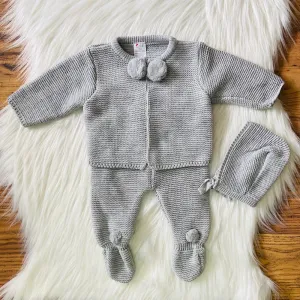 Knitted 3 piece Pom set (grey)