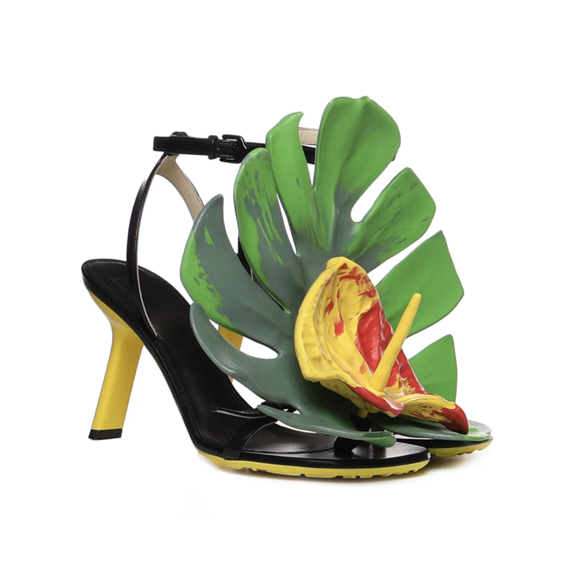 LOEWE Petal Monstera Leather Sandals with 9 cm Heel