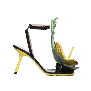 LOEWE Petal Monstera Leather Sandals with 9 cm Heel