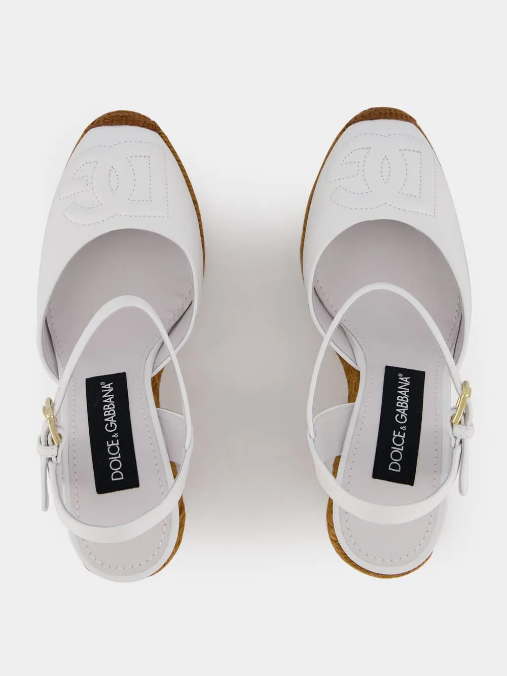 Logo White Espadrilles Wedges