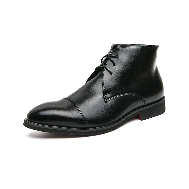 Luxury Leather Men Boots Solid Simplicity Pointed Toes Dress Leather Boots Men Fashion High Top Boots Party Mes Shoes Business