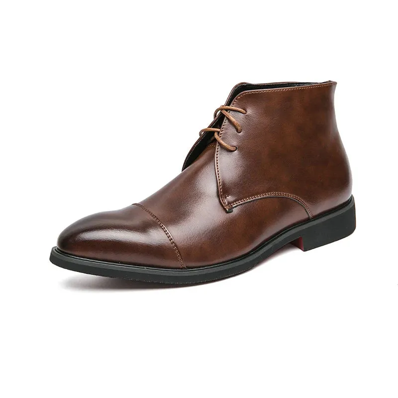 Luxury Leather Men Boots Solid Simplicity Pointed Toes Dress Leather Boots Men Fashion High Top Boots Party Mes Shoes Business