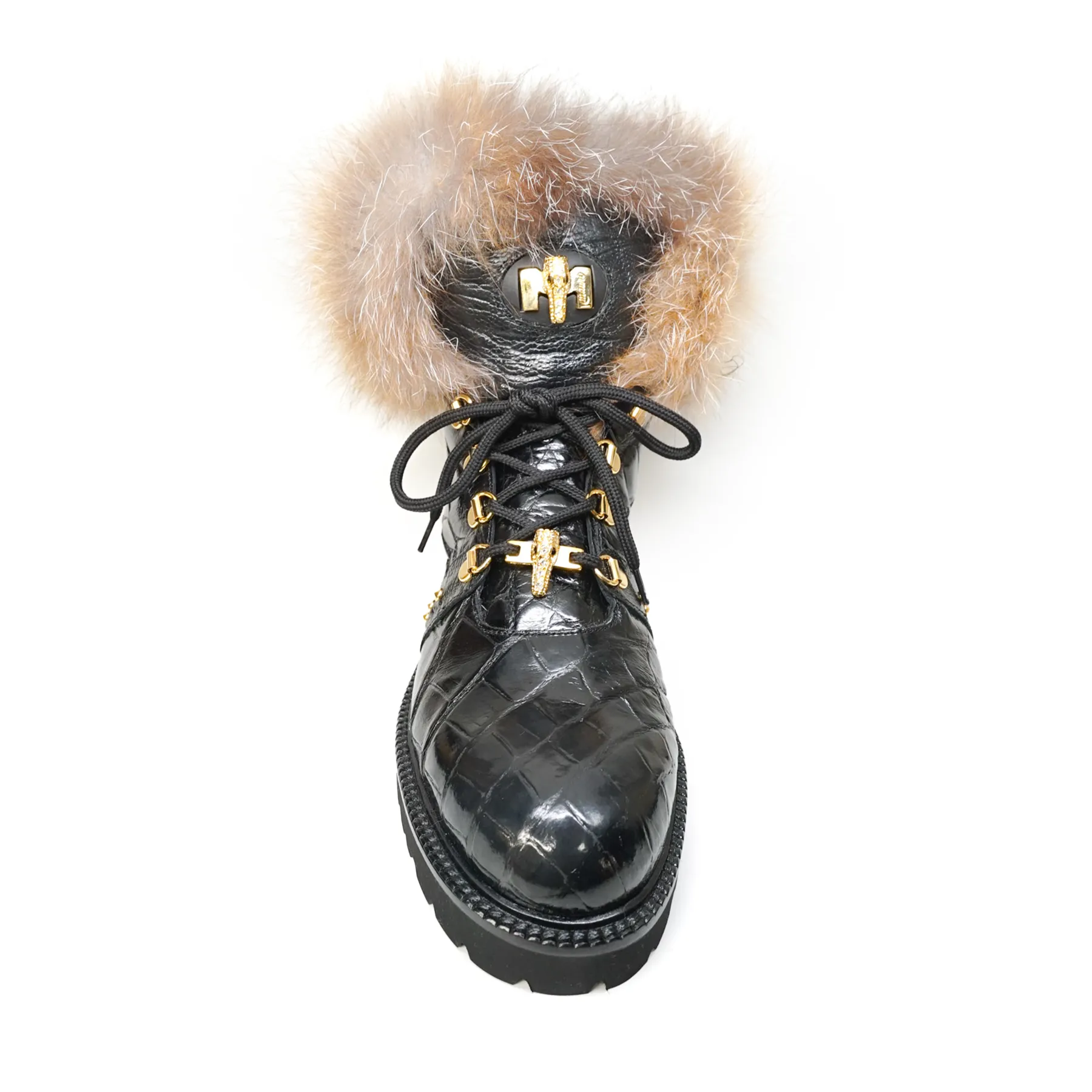 Mauri 4963/4 Black Alligator / Ostrich / Fox Fur Boots