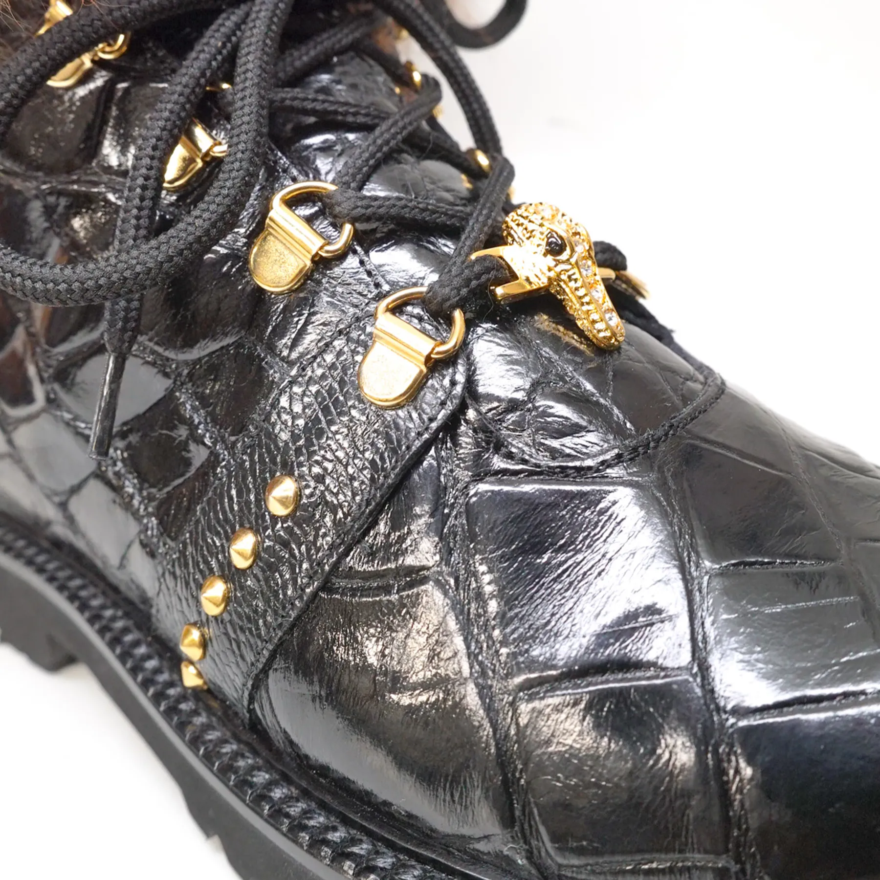Mauri 4963/4 Black Alligator / Ostrich / Fox Fur Boots