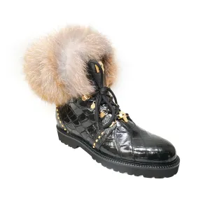 Mauri 4963/4 Black Alligator / Ostrich / Fox Fur Boots