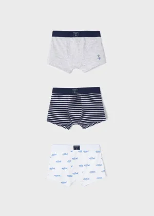 Mayoral Boxer Briefs Grey/Black Stripes/Fish (3 pack) : Sizes 2 to 16