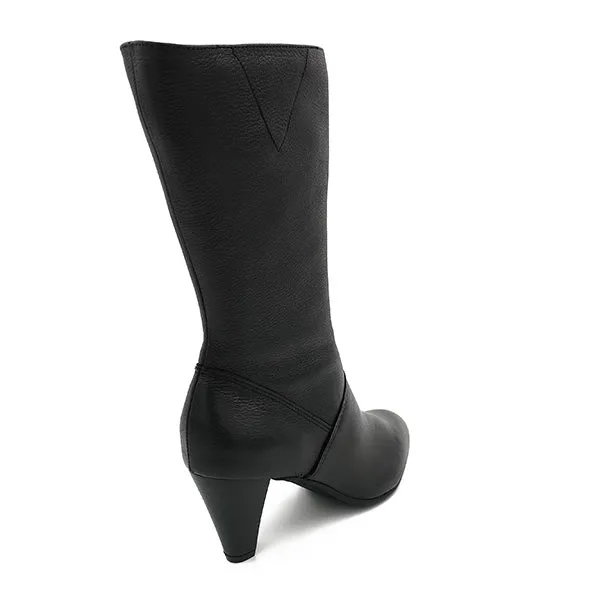 Medium Heel Leather Boot - 0871