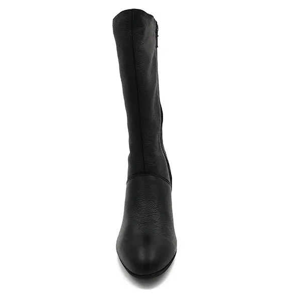 Medium Heel Leather Boot - 0871