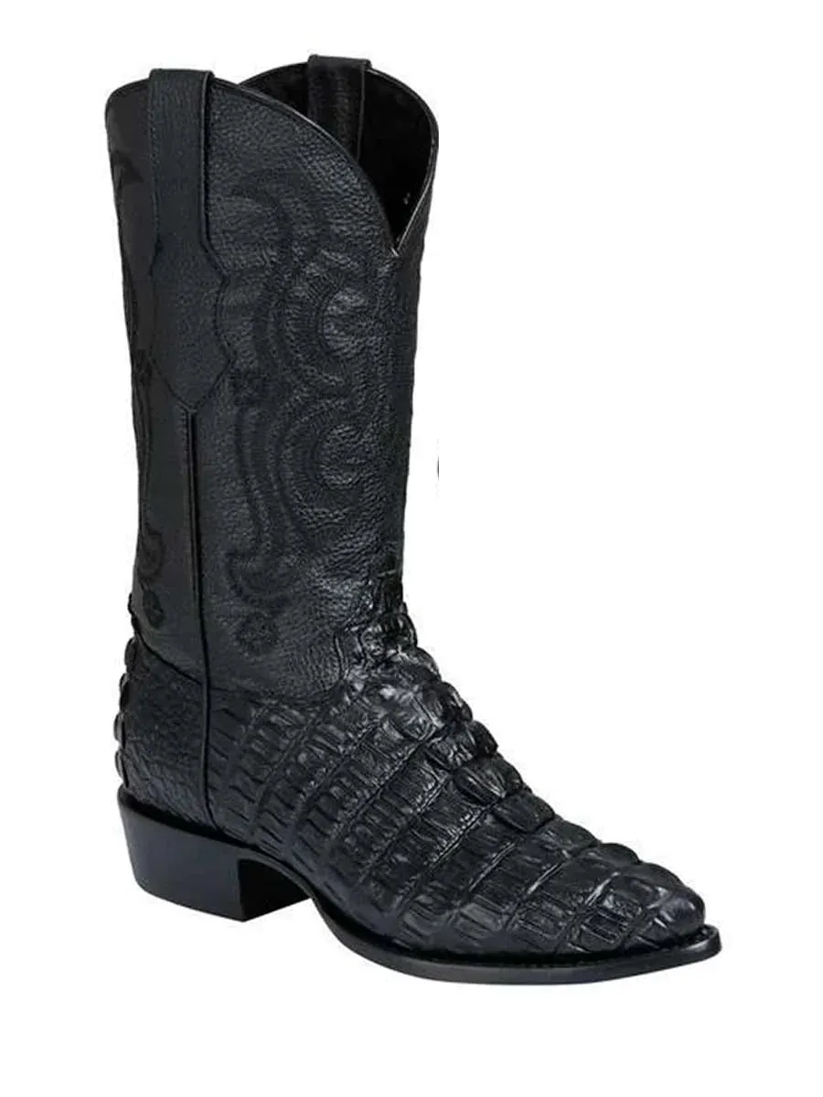 Men's Caiman Tail Print Cow Leather Cowboy Boots 'El Señor de los Cielos' Black Color 40842