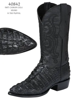Men's Caiman Tail Print Cow Leather Cowboy Boots 'El Señor de los Cielos' Black Color 40842