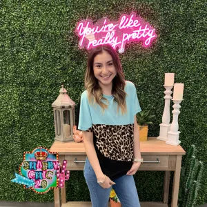 Mint Leopard and Black Tee