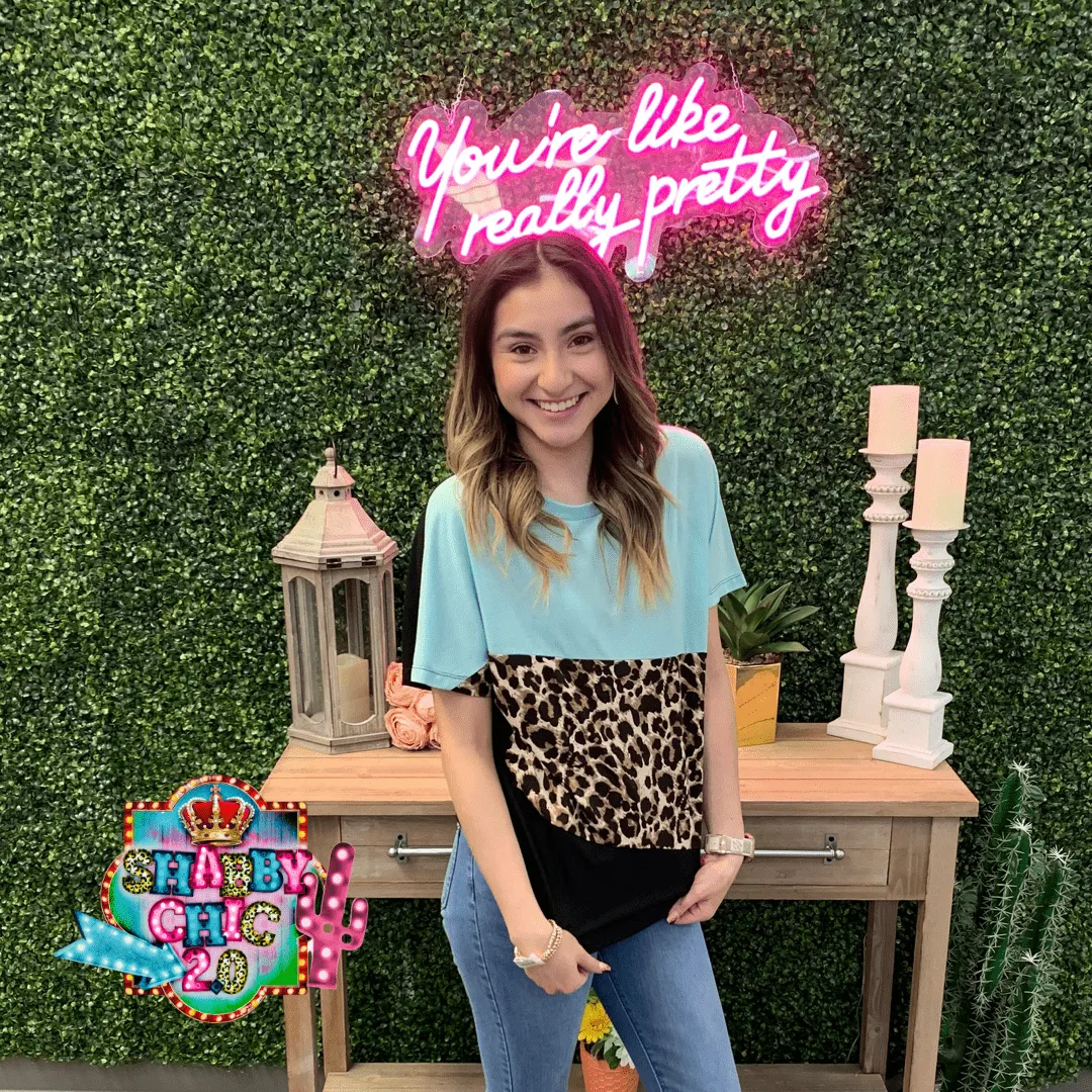 Mint Leopard and Black Tee