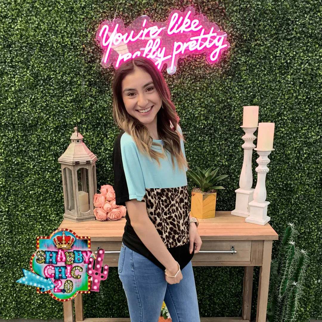 Mint Leopard and Black Tee
