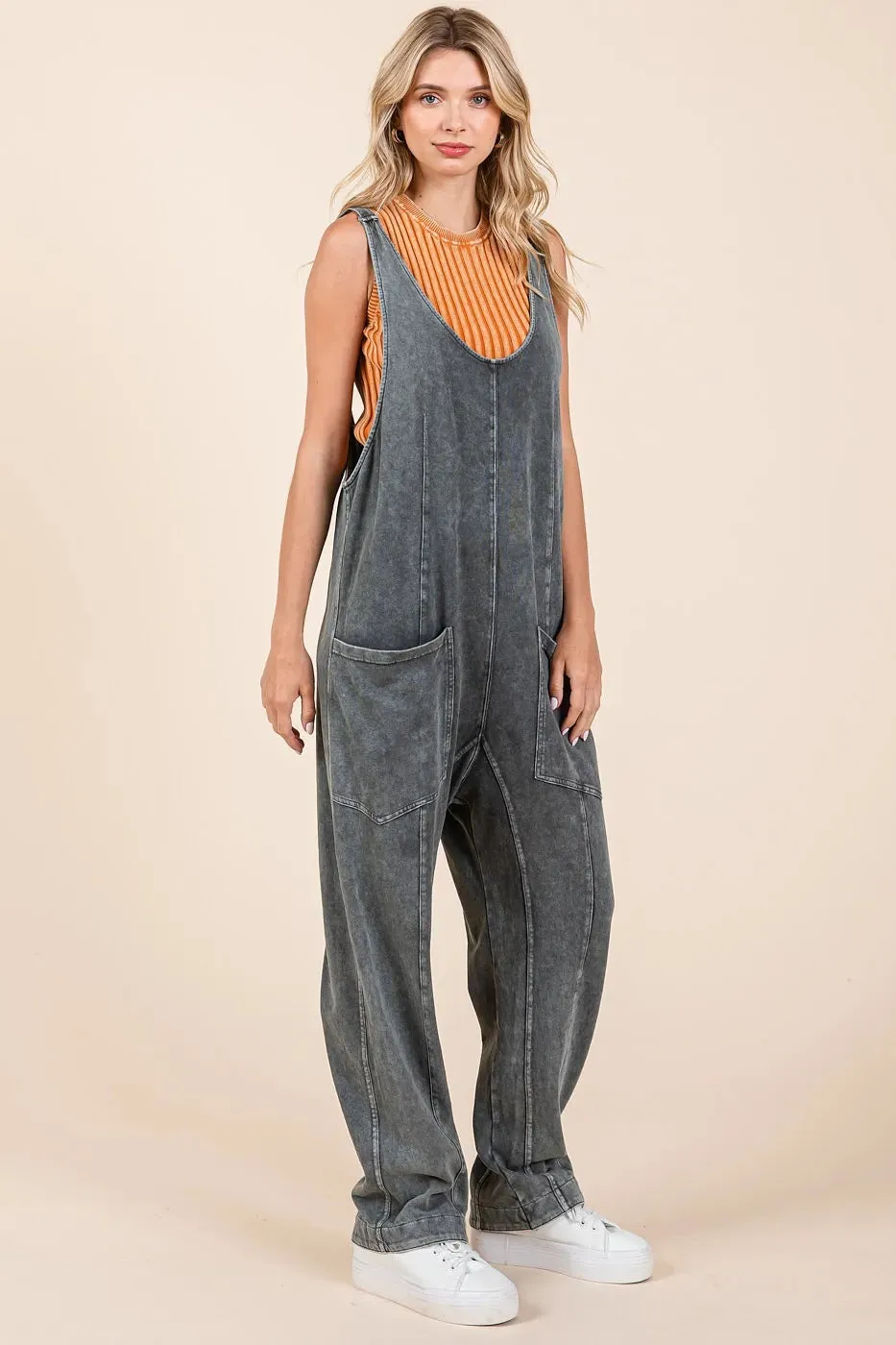 Mittoshop Mineral Wash Relaxed Fit Sleeveless Harem Jumpsuit
