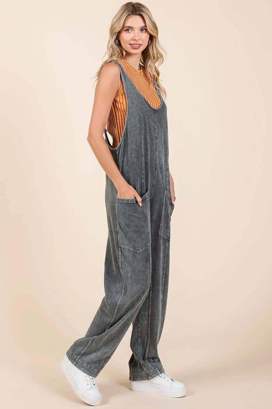 Mittoshop Mineral Wash Relaxed Fit Sleeveless Harem Jumpsuit