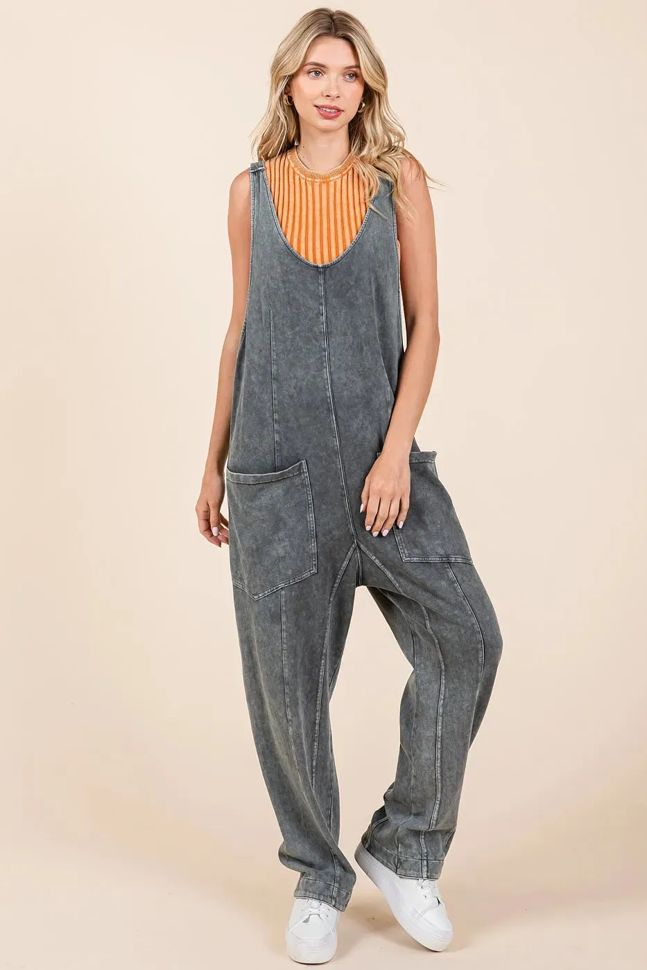 Mittoshop Mineral Wash Relaxed Fit Sleeveless Harem Jumpsuit
