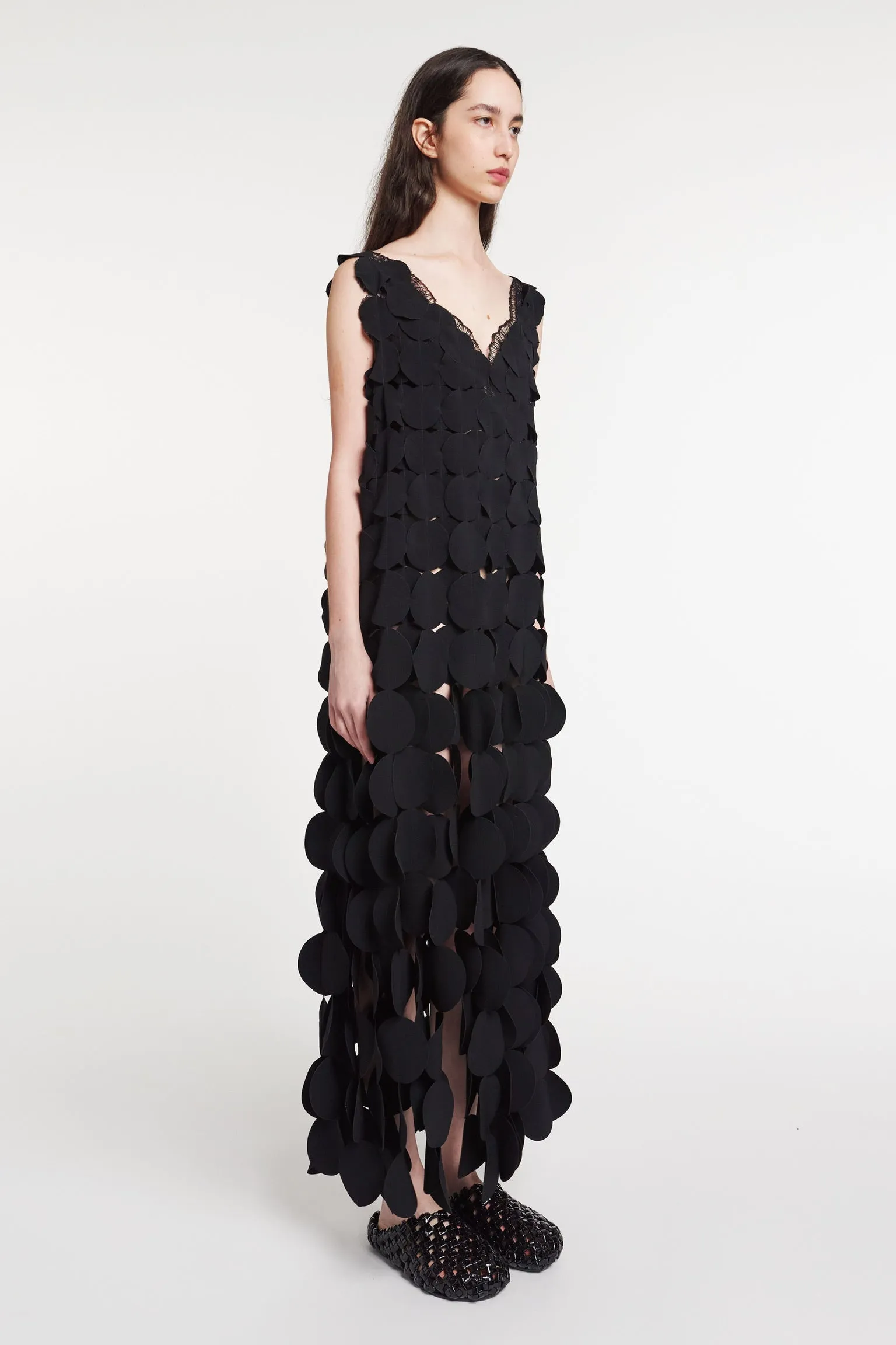 Multi Circle Layered Dress With Lace Insert Black