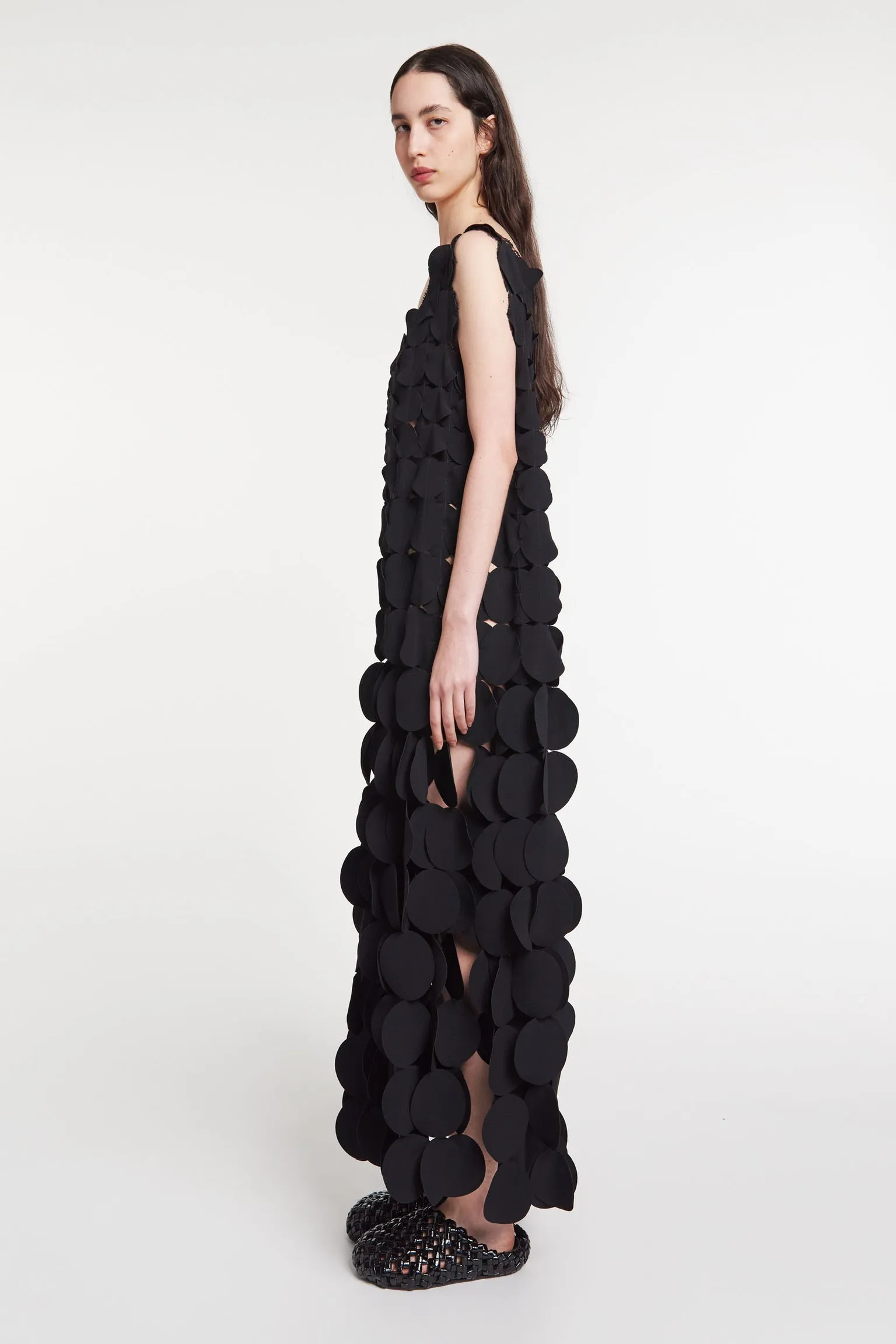 Multi Circle Layered Dress With Lace Insert Black
